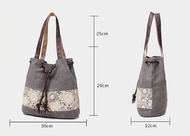 Boho Drawstring Canvas Handbags for Women 1116-Handbags-Black-Free Shipping Leatheretro