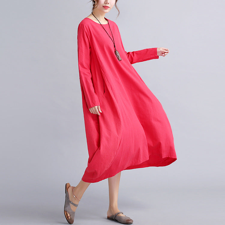 Casual Plus Sizes Long Cozy Women Dresses-Cozy Dresses-Red-M-Free Shipping Leatheretro