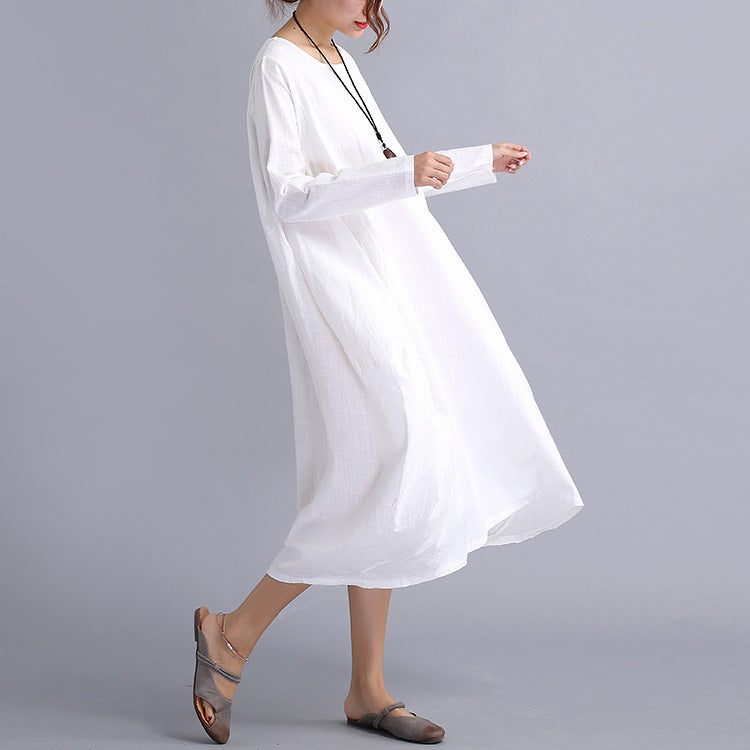 Casual Plus Sizes Long Cozy Women Dresses-Cozy Dresses-White-M-Free Shipping Leatheretro