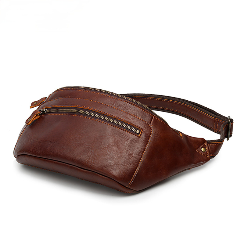 Men's Leather Waist Casual Bag 8725-Leather bags for men-Brwon Crazy horse-Free Shipping Leatheretro