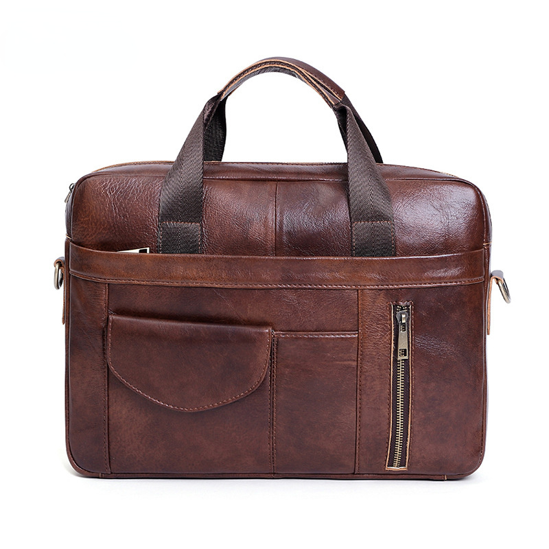 Retro Handmade Leather 15.6" Business Laptop Bag 8008-Leather Briefcase-Brwon-Free Shipping Leatheretro