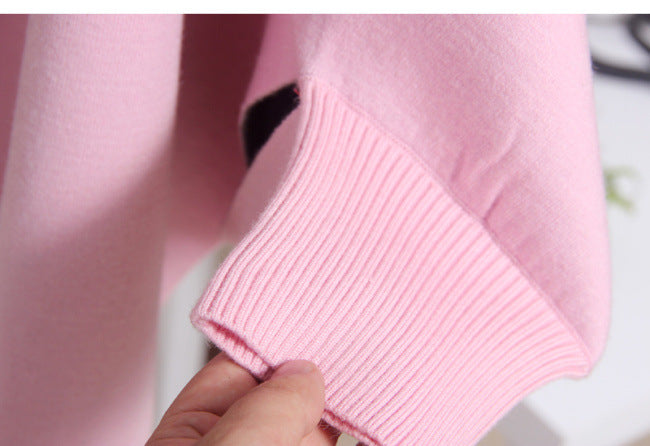 Women Tassels Bat Knitting Overcoat Cardigans-Outerwear-Pink-One Size-Free Shipping Leatheretro