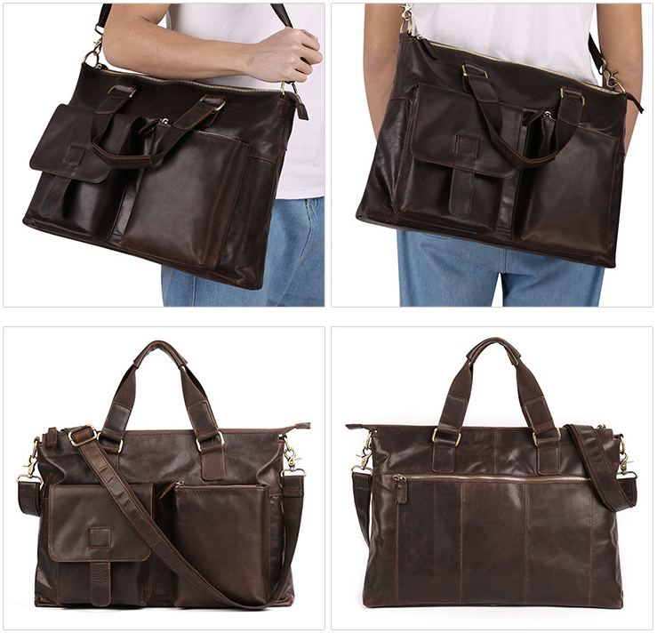 Men's Leather Business Briefcase for 17" Laptop J260-Leather Briefcase-Coffee-Free Shipping Leatheretro