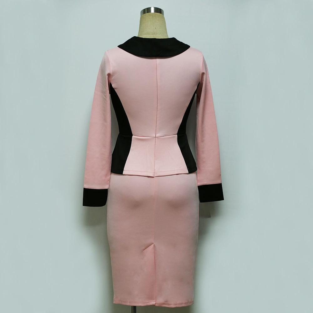 Sexy Fashion Long Sleeves Sheath Dresses-Office Dresses-Pink-S-Free Shipping Leatheretro