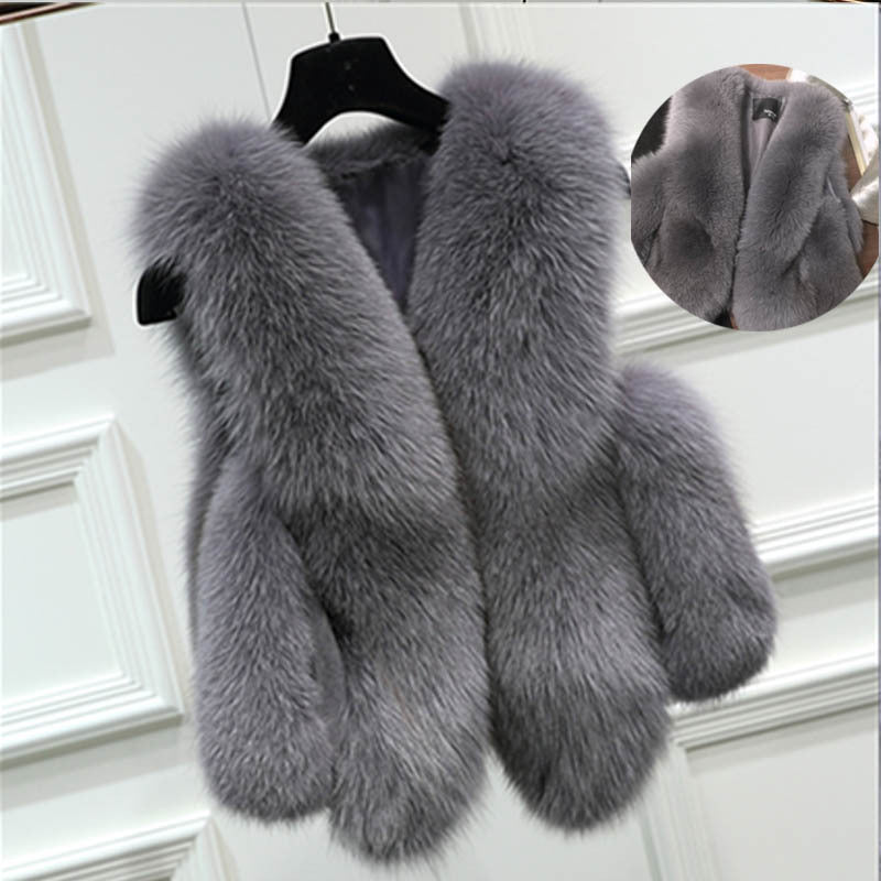 Fashion Artificial Fox Fur with Leather Winter Vest-vest-Gray-S 42-45 kg-Free Shipping Leatheretro