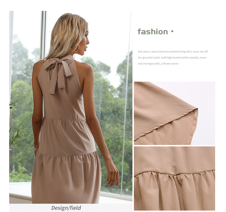 Elegant Halter Asymmetry Women Dresses-Dresses-Khaki-S-Free Shipping Leatheretro