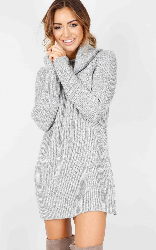 Casual High Neck Winter Long Sleeves Short Knitting Dresses-Dresses-White-S-Free Shipping Leatheretro