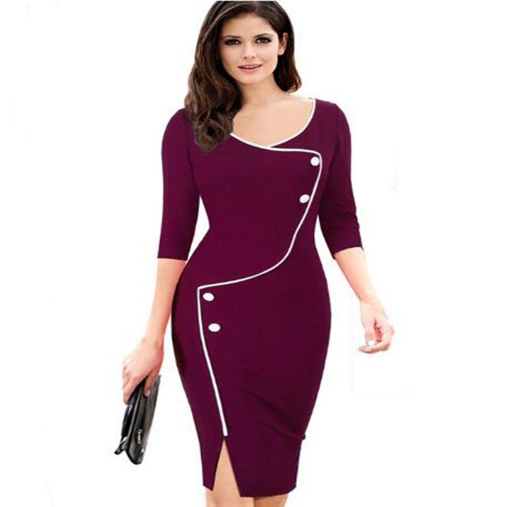 Sexy Women Deep V Neck Split Pencil Dresses-Office Dresses-Green-S-Free Shipping Leatheretro