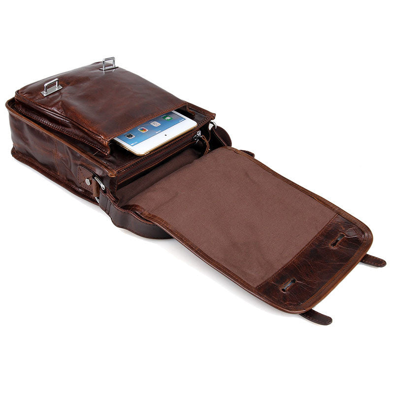 Vintage Cowhide Leather Ipad Shoulder Bags 7109-Handbags-Dark Brown-Free Shipping Leatheretro