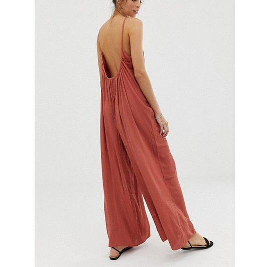 Loose Backless Wide Leg Jumpsuits-One Piece Suits-LOTUS PINK-S-Free Shipping Leatheretro