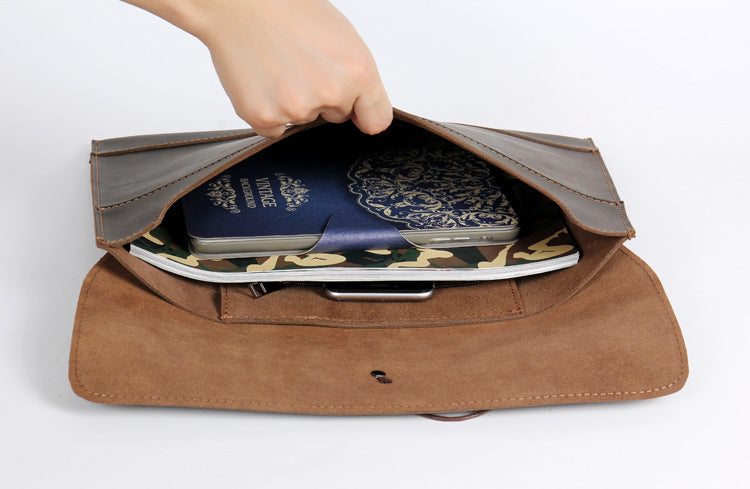 Vintage Envelope 13" Leather Portfolio Laptop Bag-Leather Case for Laptop-Black-Free Shipping Leatheretro
