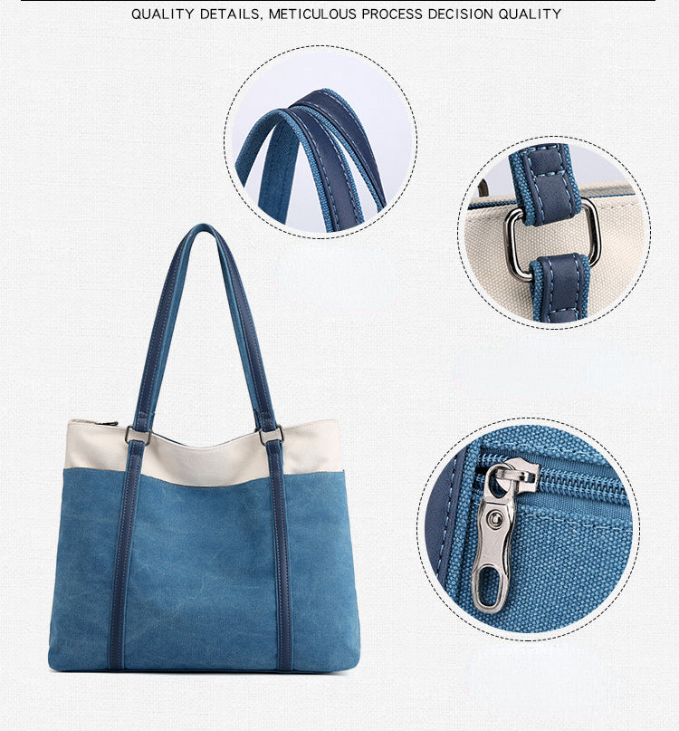 Women Lager Canvas Tote Handbags for Traveling K1901-Handbags-Blue-Free Shipping Leatheretro