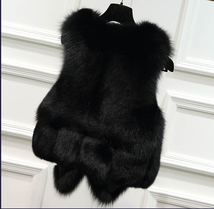 Fashion Artificial Fox Fur with Leather Winter Vest-vest-Gray-S 42-45 kg-Free Shipping Leatheretro