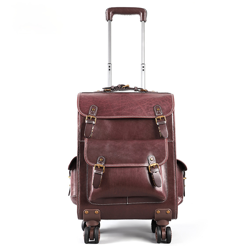 Retro Handmade Leather Trolley Case T001-Leather Trolley Case-Dark Red-Free Shipping Leatheretro