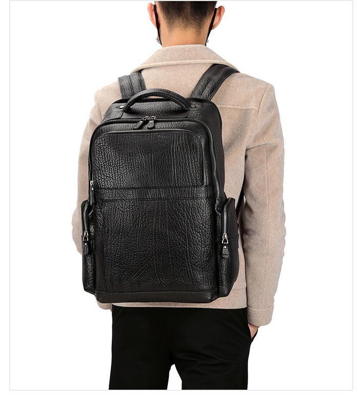 Cowhide Leather Leather Business Backpack for Men P0088-Black-Free Shipping Leatheretro