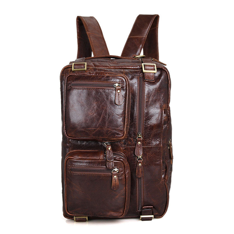 Men's Business Leather Packback Bags D7026-Leather Briefcase-Brown-Free Shipping Leatheretro