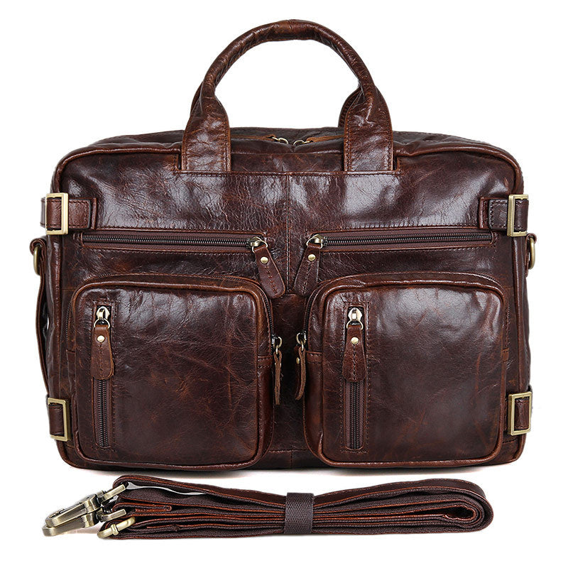 Men's Business Leather Packback Bags D7026-Leather Briefcase-Coffee-Free Shipping Leatheretro