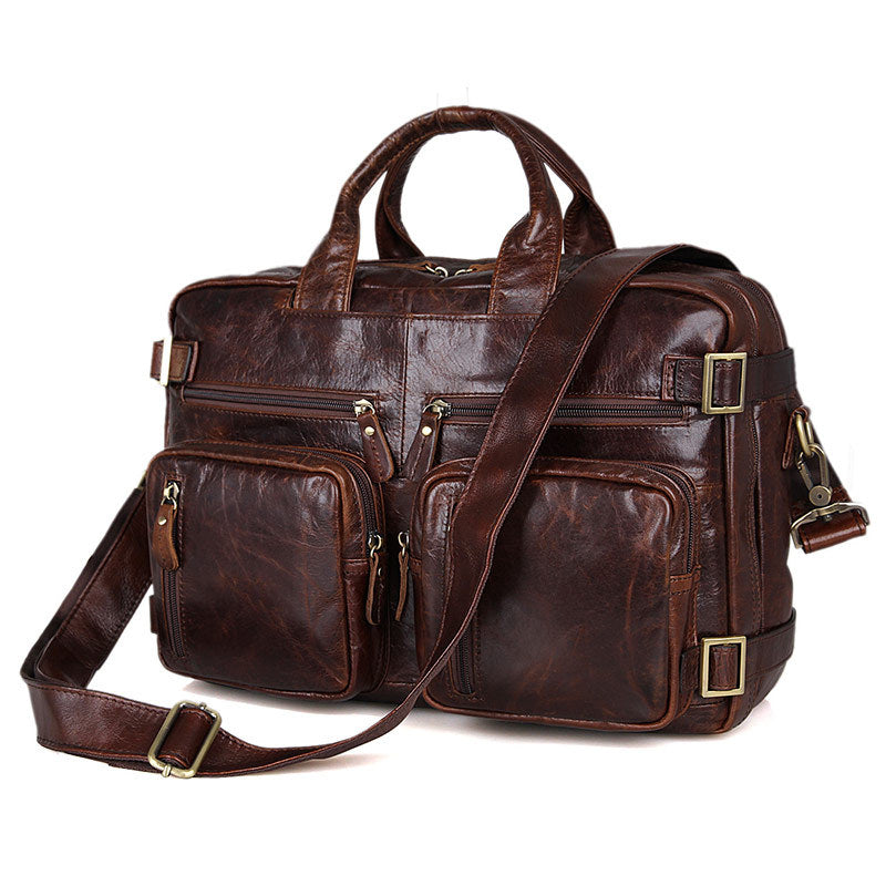 Men's Business Leather Packback Bags D7026-Leather Briefcase-Brown-Free Shipping Leatheretro