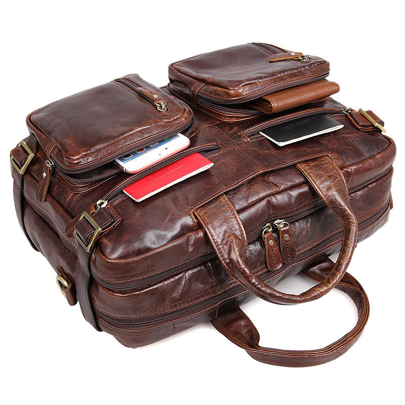Men's Business Leather Packback Bags D7026-Leather Briefcase-Brown-Free Shipping Leatheretro