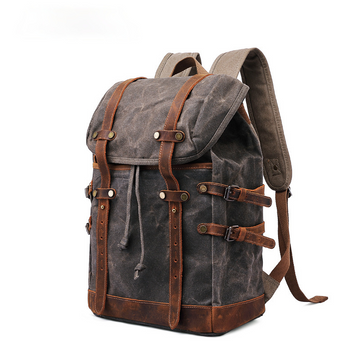 Men Outdoor Hiking Leather Canvas Backpack CT0015-Leather Canvas Backpack-Coffee-Free Shipping Leatheretro
