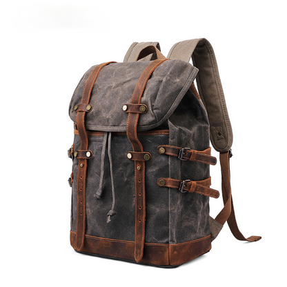 Men Outdoor Hiking Leather Canvas Backpack CT0015-Leather Canvas Backpack-Coffee-Free Shipping Leatheretro