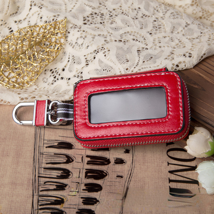 Leather Transparent Zipper Car Case with Key Input Funciton 9069-Leather Car Key Cases-White-Free Shipping Leatheretro