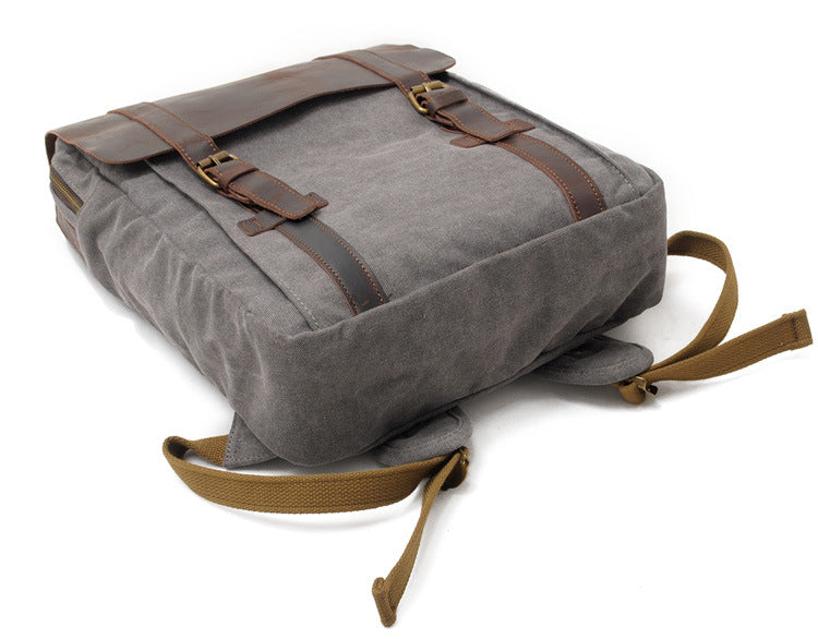 Men's Leisure Leather Canvas Traveling Backpack 6820-Leather Canvas Backpack-Khaki-Free Shipping Leatheretro