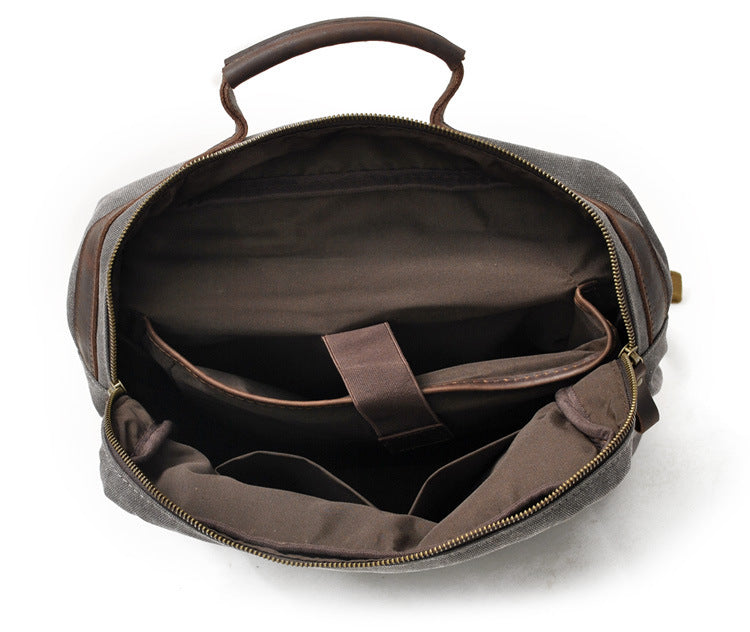 Men's Leisure Leather Canvas Traveling Backpack 6820-Leather Canvas Backpack-Khaki-Free Shipping Leatheretro