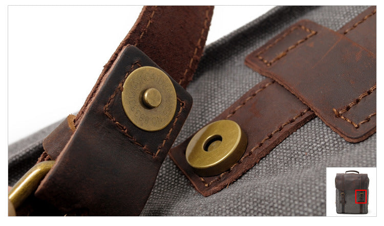 Men's Leisure Leather Canvas Traveling Backpack 6820-Leather Canvas Backpack-Khaki-Free Shipping Leatheretro