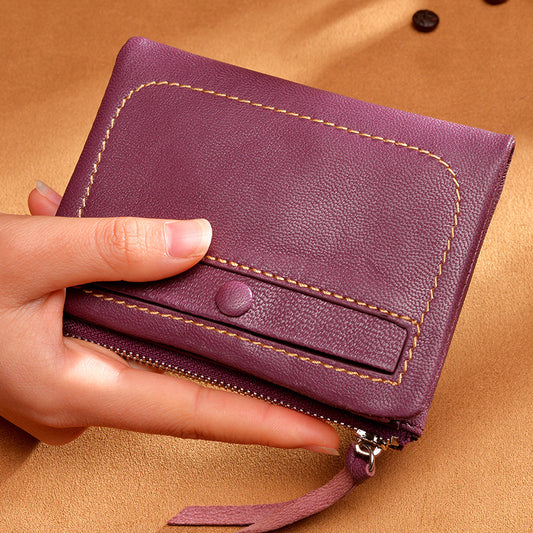 Lovely Sheepskin Zipper Leather Wallets for Women 3435-Handbags, Wallets & Cases-Green-Free Shipping Leatheretro