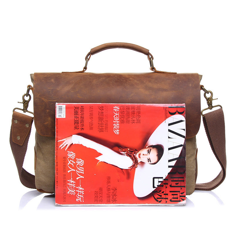 Vintage Leather Canvas Crossbody Business Briefcase-Leather Business Briefcase-Army Green-Free Shipping Leatheretro