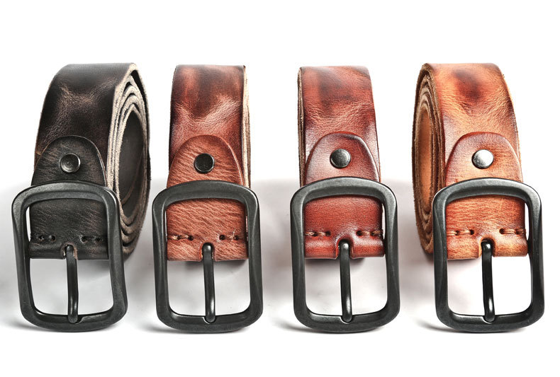 Vintage Men's Steel Buckle Leather Belt B009-Leather Belt-Khaki-Free Shipping Leatheretro