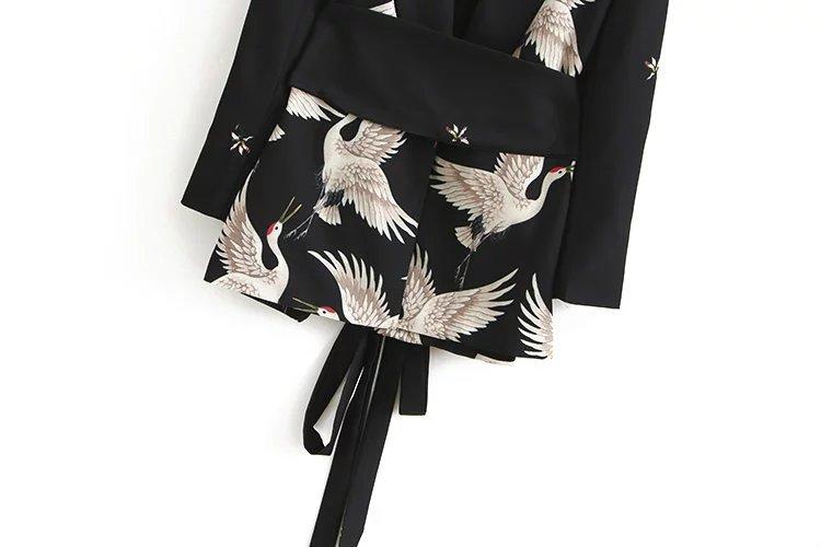 Summer Red-crowned Crane Ankle Length Pans and Blazer Suits-Women Suits-The same as picture-S-Free Shipping Leatheretro