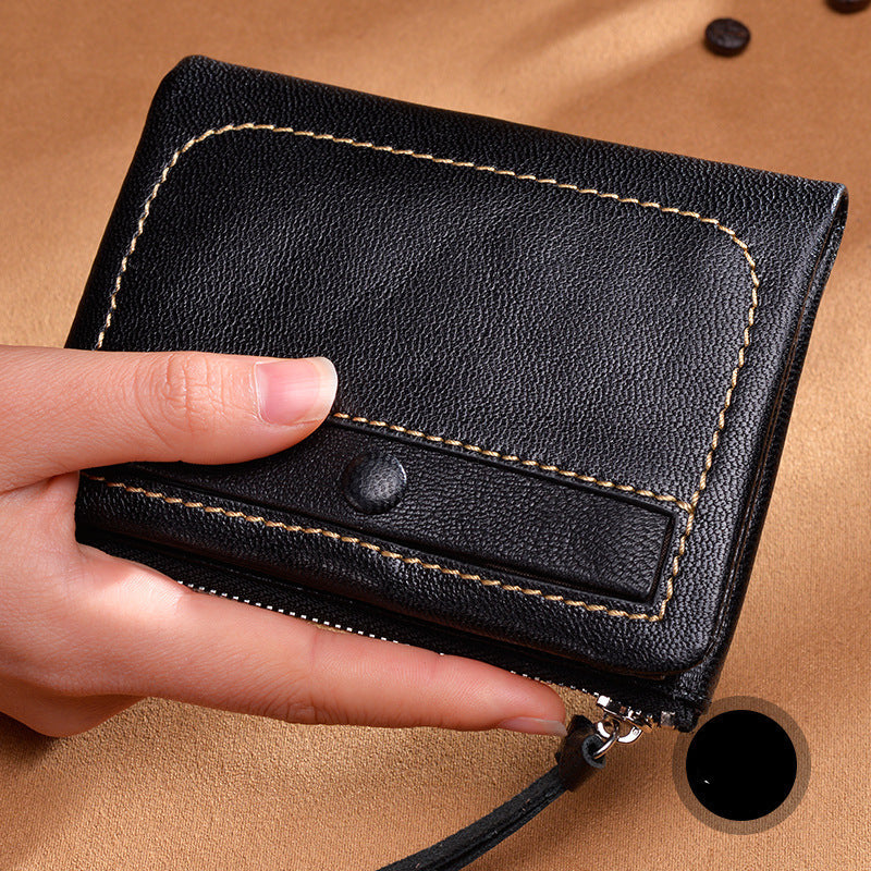 Lovely Sheepskin Zipper Leather Wallets for Women 3435-Handbags, Wallets & Cases-Black-Free Shipping Leatheretro