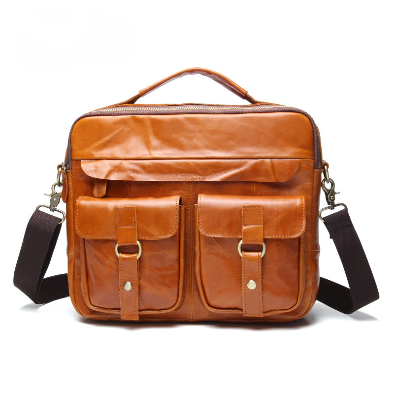 Retro Leather Business Laptop Bags JB207-Leather Briefcase-Brown-Oil Wax-Free Shipping Leatheretro