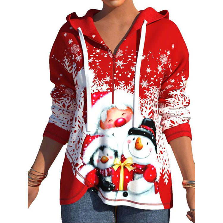 Christmas Red Snowma Zipper Hoodies-Shirts & Tops-Red-S-Free Shipping Leatheretro