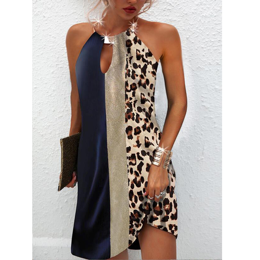 Sexy Women Leopard Backless Halter Mini Dresses-Mini Dresses-White-S-Free Shipping Leatheretro