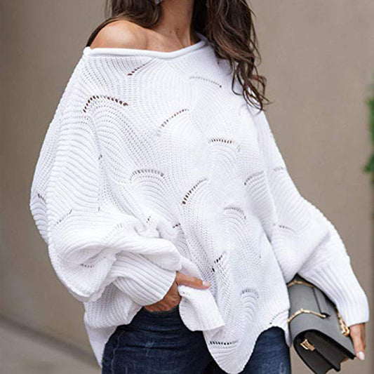 Leisure One Shoulder Plus Sizes Women Knitted Sweaters-Shirts & Tops-White-S-Free Shipping Leatheretro