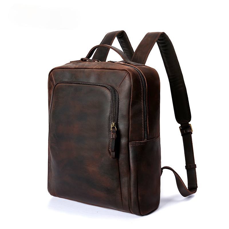VIntage Leather Laptop Backpack P-8250-Leather Backpack-Dark Brown-Free Shipping Leatheretro
