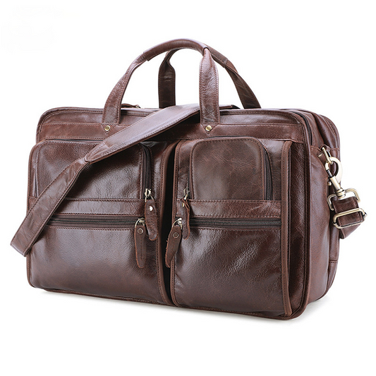 17" Leather Large Storage Laptop Bag J6489-Leather Briefcase-Coffee-Free Shipping Leatheretro