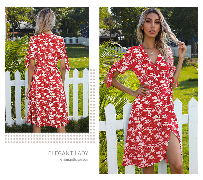 Casual Bowknot Summer Short Sleeves Dresses-Dresses-Red-S-Free Shipping Leatheretro