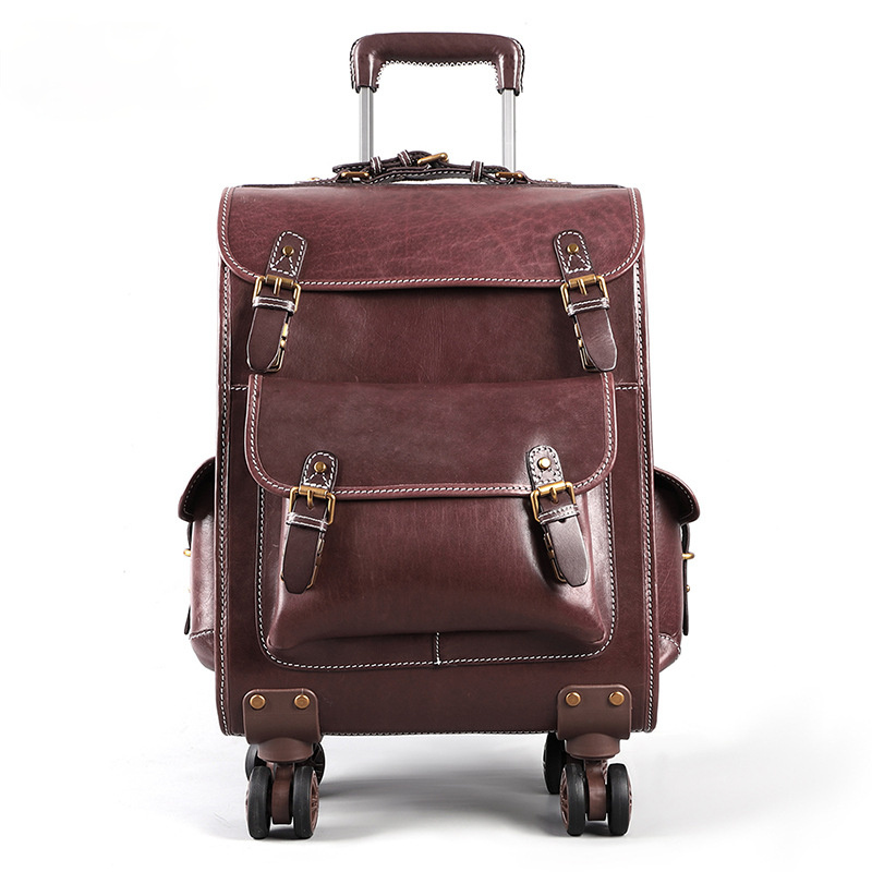 Retro Handmade Leather Trolley Case T001-Leather Trolley Case-Brown-Free Shipping Leatheretro