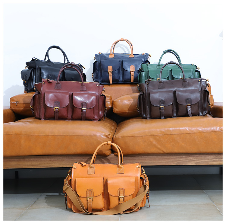 Women Handmade Leather Large Storage Duffle Bags J8785-Leather Duffle Bags-Black-Free Shipping Leatheretro