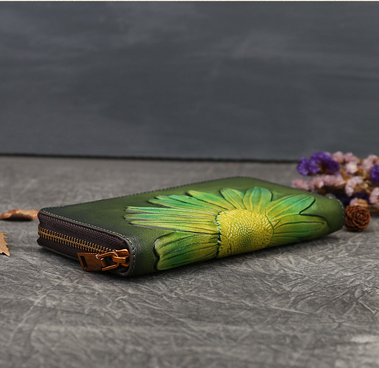 Vintage Leather Zipper Long Wallets for Women 9342-Handbags, Wallets & Cases-Green-Free Shipping Leatheretro