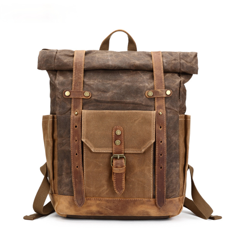 Vintage Waterproof Men's Canvas Backpack C8808-Leather Canvas Backpack-Black-Free Shipping Leatheretro
