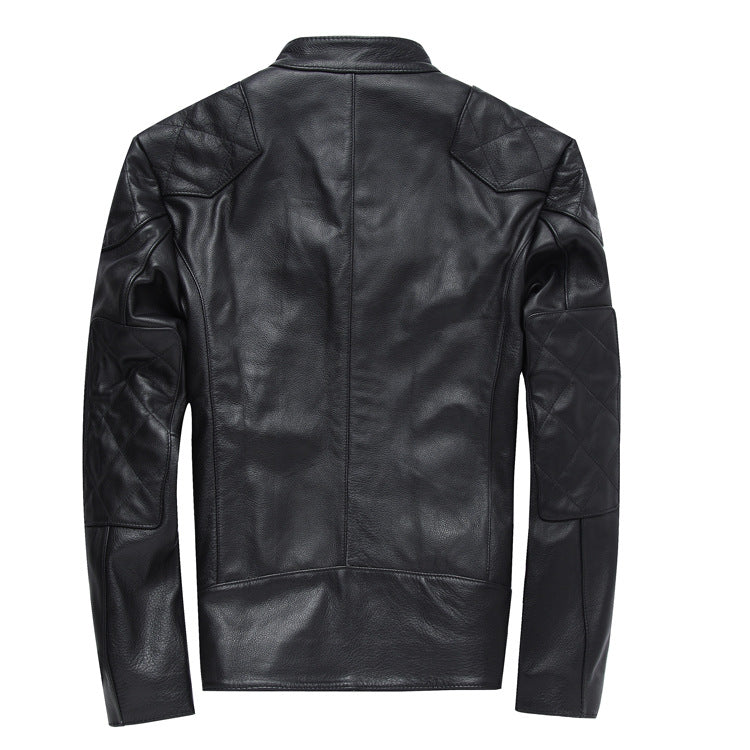 Fashion Stand Collar Cowhide Leather Jacket Coats for Men-Coats & Jackets-Black-M-Free Shipping Leatheretro