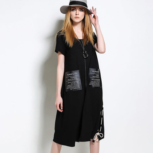 Designed Black Summer Short Sleeves Shift Dresses-Dresses-Black-XL-Free Shipping Leatheretro