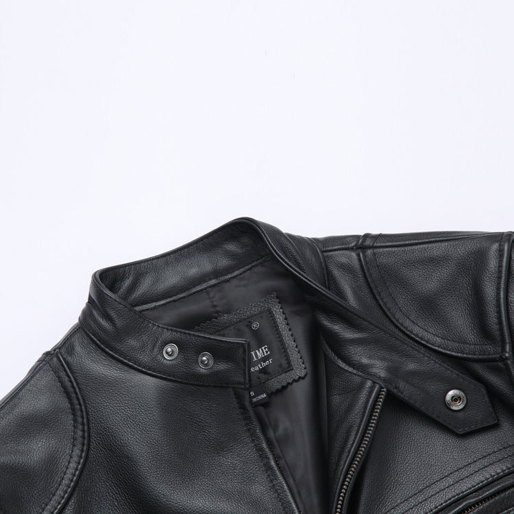 Casual Black Motorcycle Cowhide Leather Jackets for Men-Coats & Jackets-Black-S-Free Shipping Leatheretro