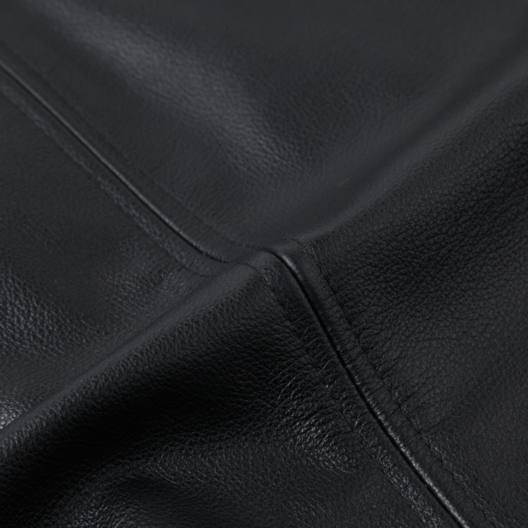 Casual Black Motorcycle Cowhide Leather Jackets for Men-Coats & Jackets-Black-S-Free Shipping Leatheretro