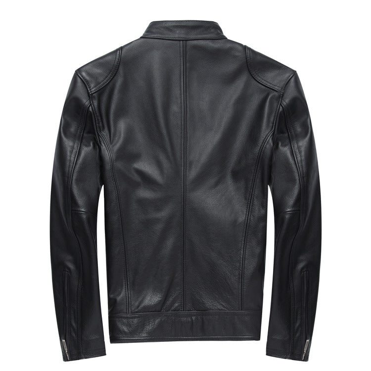 Casual Black Motorcycle Cowhide Leather Jackets for Men-Coats & Jackets-Black-S-Free Shipping Leatheretro